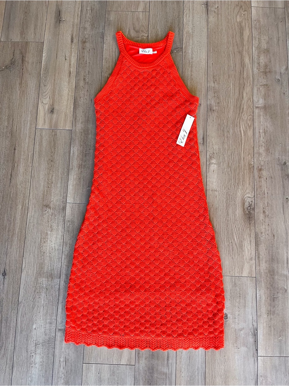 Eliza J Vibrant Orange Crochet Halter Midi Dress Women’s Medium - Picture 3 of 8